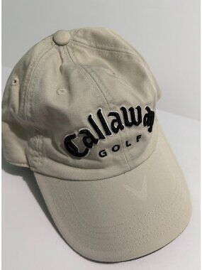 Callaway Golf Hat Cream Black Logo Strapback Adjustable Cap USA Flag